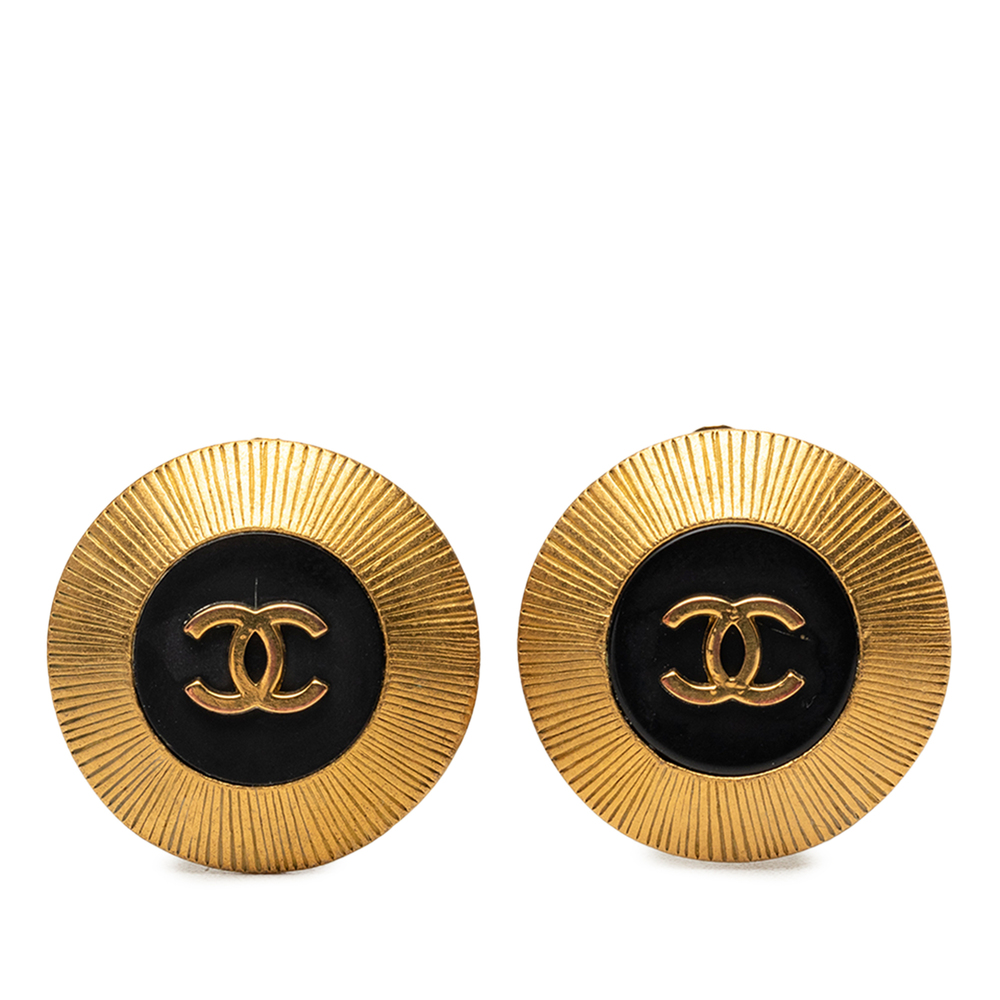 Pre-Loved Chanel CC Gold Plated Enamel Button Clip On Earrings